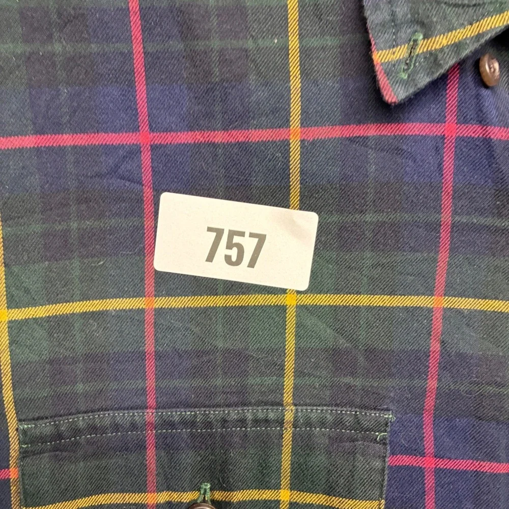 Polo Ralph Lauren Mens Large Plaid Button Down Shirt Pockets Navy Green Yellow L